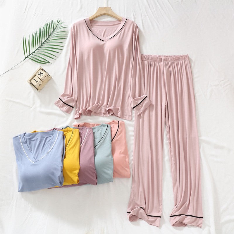 🎁Padded 2 Pieces Long Sleeve Cozy Modal Loungewear with Pants for Women