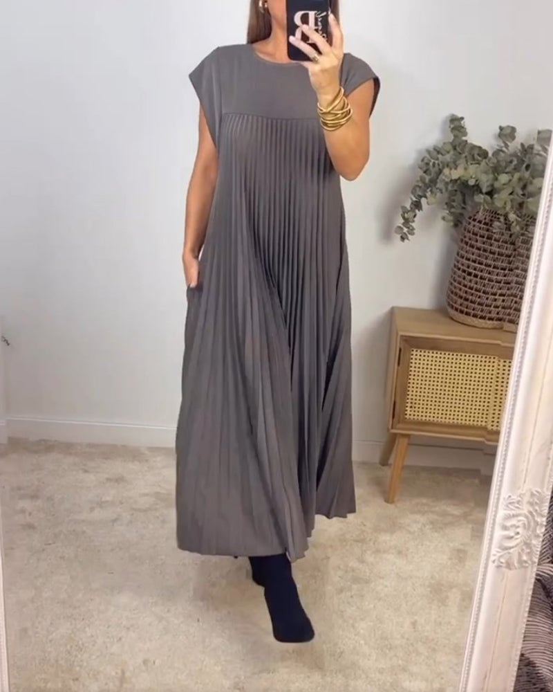 🌷Women Pleated Simple Solid Color Dress