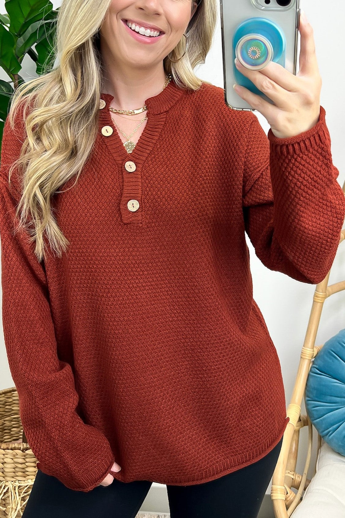HOT SALE Half Button Henley Knit Sweater