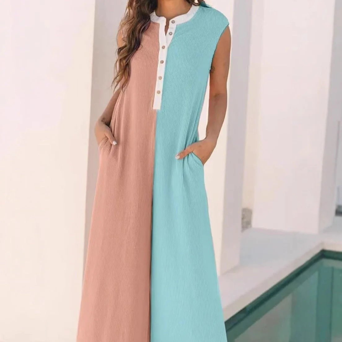 Women's Casual Wide-Leg Color Block Jumpsuit