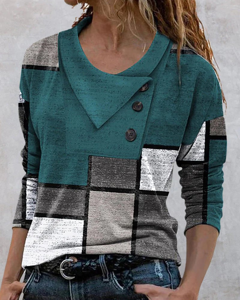 long-sleeved blouse with color block