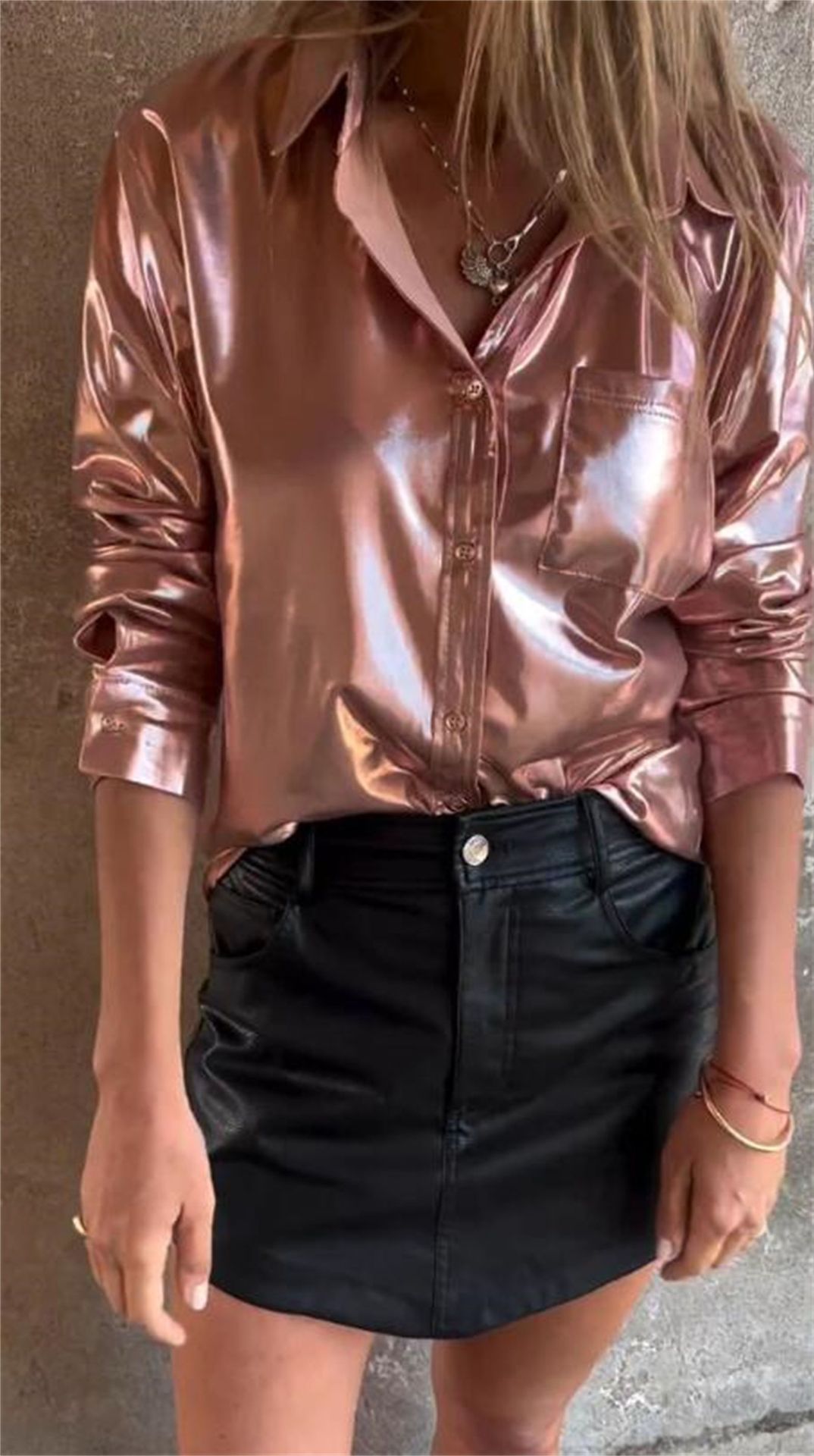Lapel Long Sleeve Lustrous Shirt