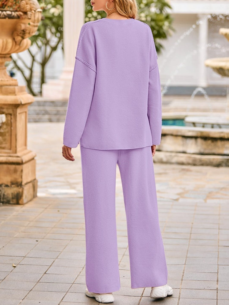 Women's Long Sleeve Button Knit Pullover Sweater and Pants Lounge 2 Piece Outfit Sets