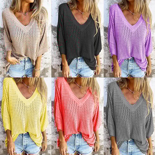 Hollow V-Neck Knitted Top