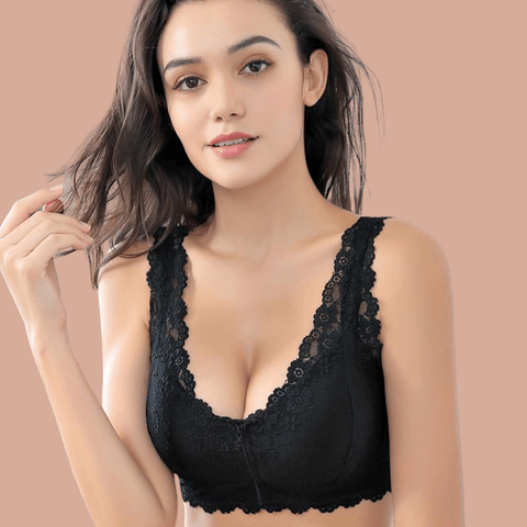 Wireless lace front zip bra