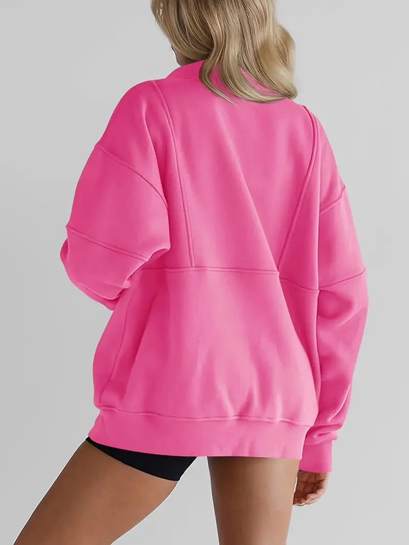 Solid Color Half-Zip Pullover Sweatshirt