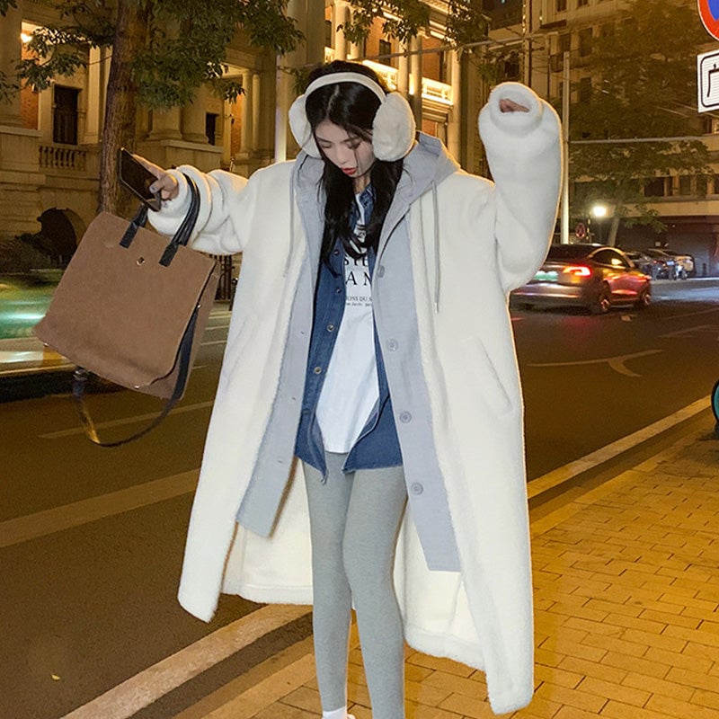 🔥2-Layered Lambswool Hooded Coat Jacket