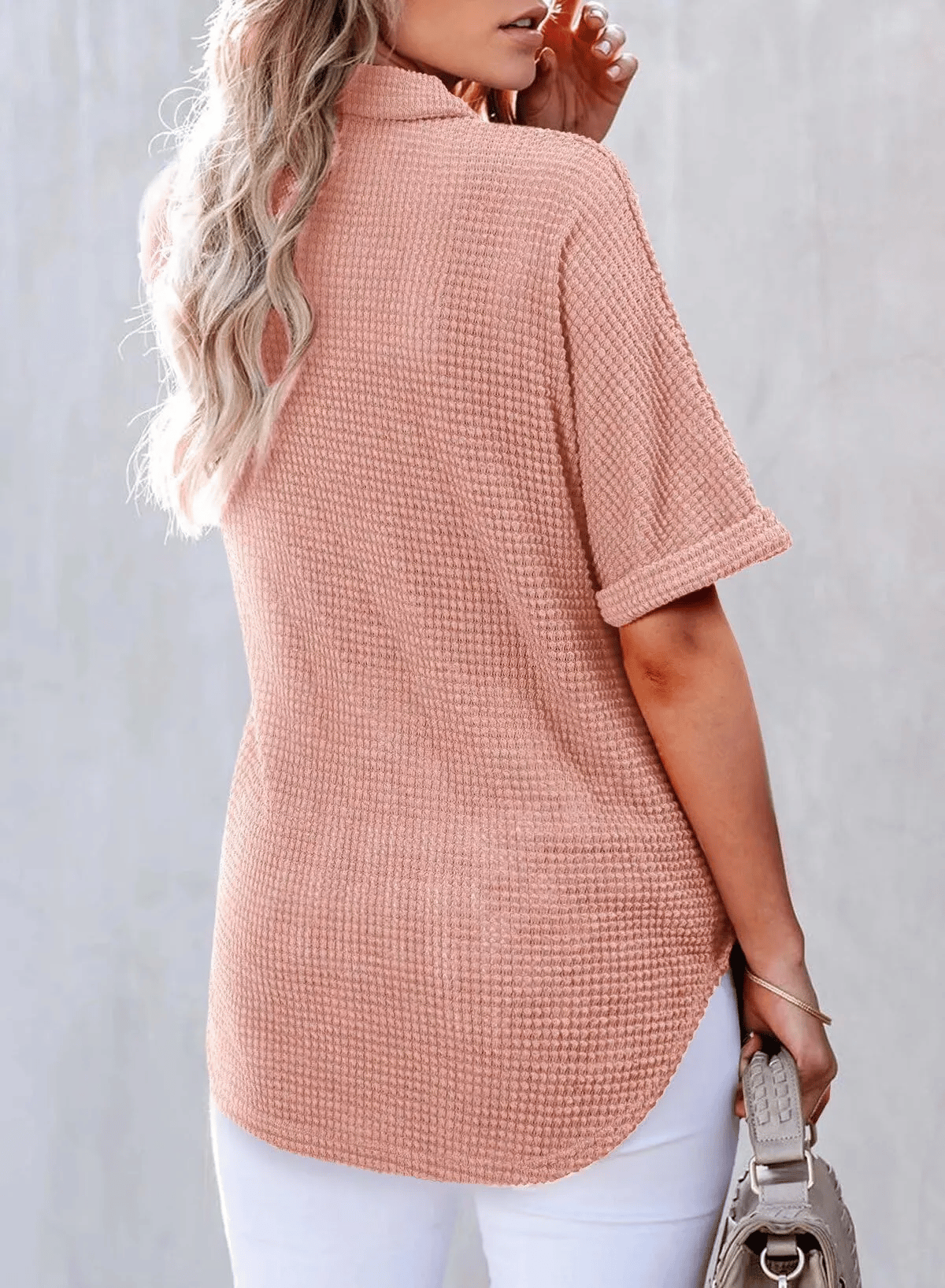 ✨ New Women's Waffle Knit Short Sleeve Tunic Henley Shirts