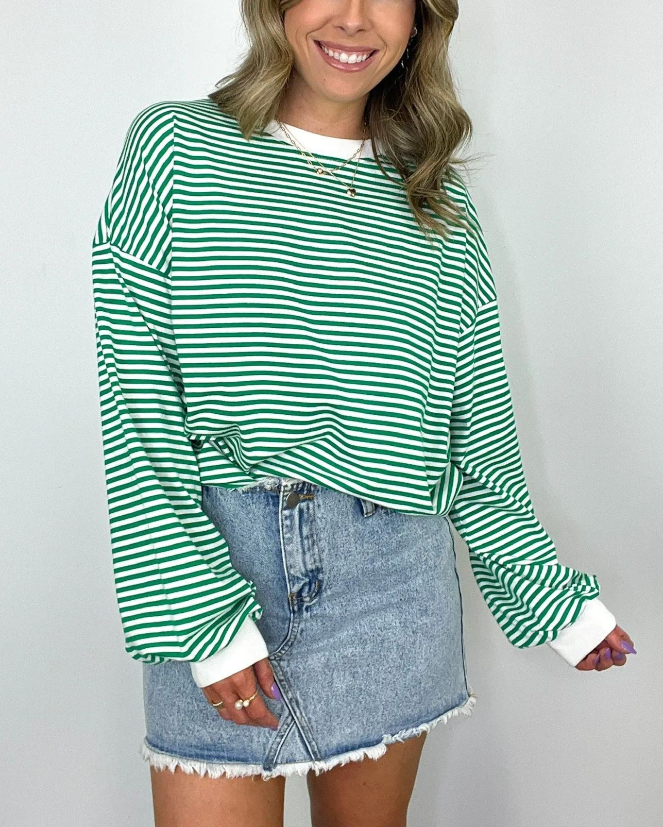 🌈Women's Casual Striped Crewneck Oversized Pullover