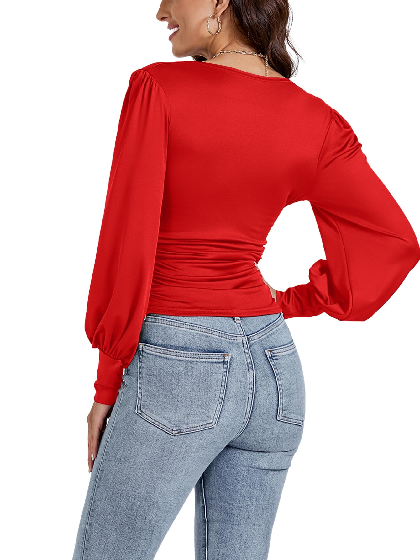 Women V-Neck Elegant Long Sleeve  Slim Top Blouse