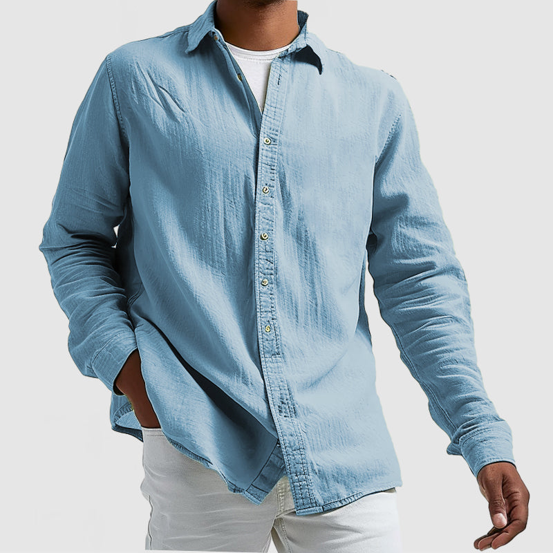 Men's Casual Cotton Linen Long Sleeve Shirt