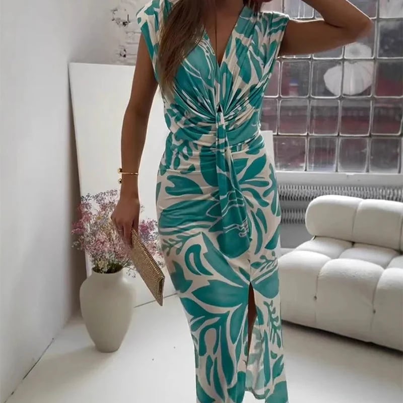 👗Sleeveless Printed Slit Dress✨