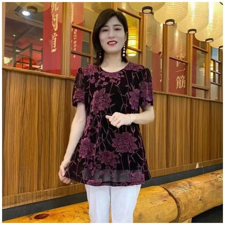 fashionable floral chiffon shirt with embroidered flowers