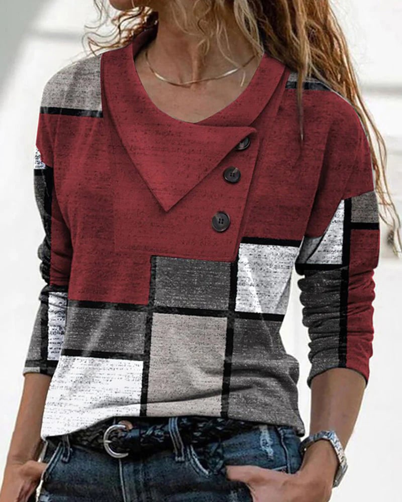 long-sleeved blouse with color block