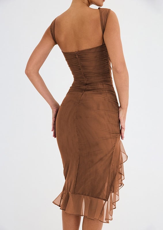 SLEEVELESS RUFFLE MIDI DRESS