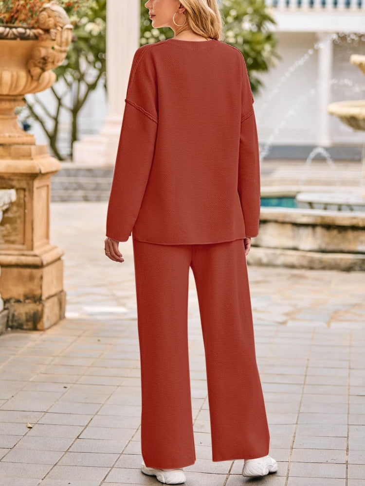 Women's Long Sleeve Button Knit Pullover Sweater and Pants Lounge 2 Piece Outfit Sets