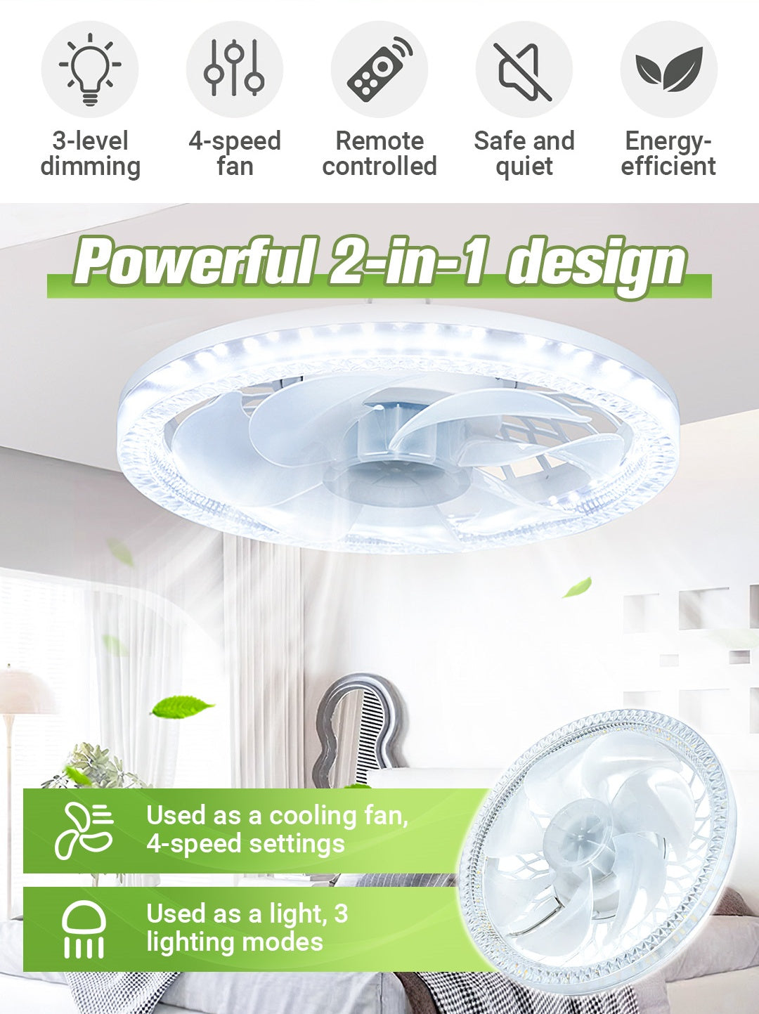 💥 2-in-1 Mute Adjustable Fan Light with Remote Control