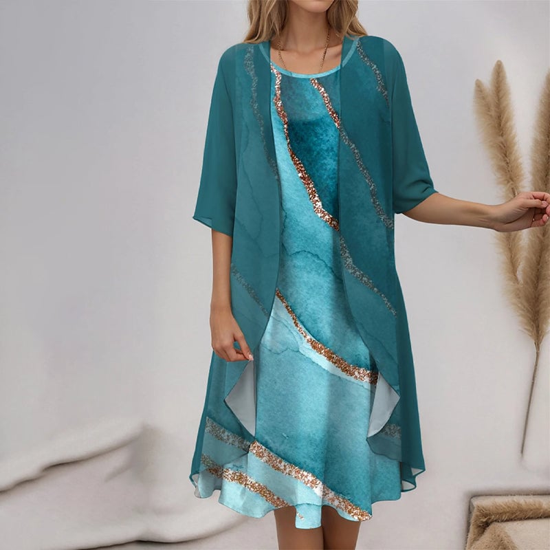 🌸Elegant 2-piece set: half-sleeved blouse + dress