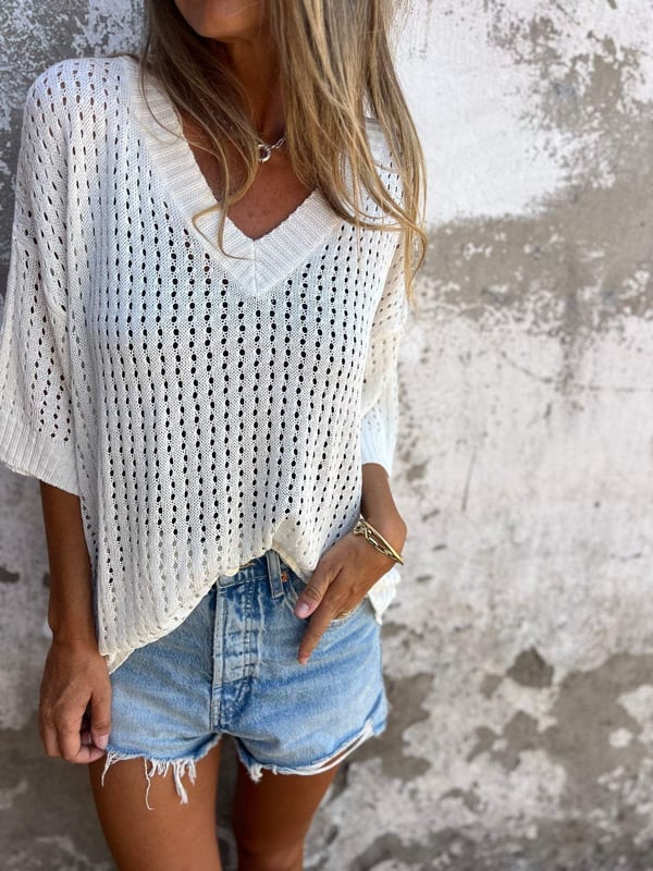 Hollow V-Neck Knitted Top