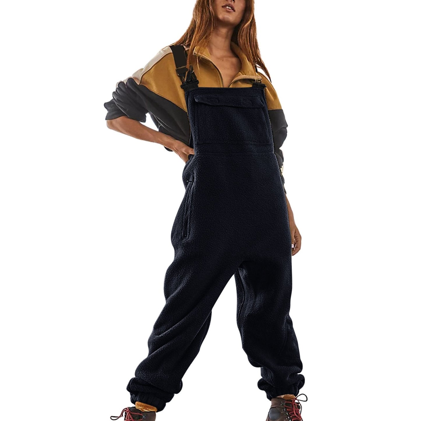 WOMEN'S FLEECE WARM OVERALLS LOOSE CASUAL JUMPSUITS