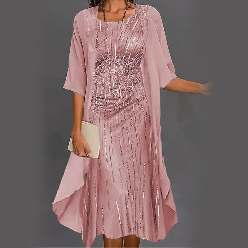 🌸Elegant 2-piece set: half-sleeved blouse + dress