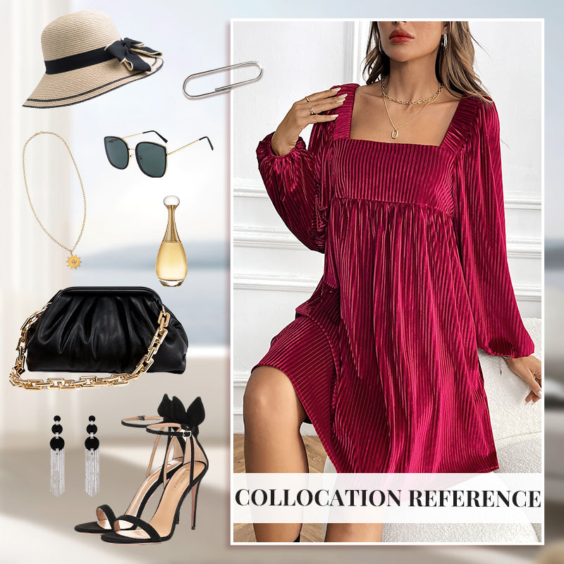 🎄Women's Square Neck Velvet Babydoll Dresses with Tie-Back