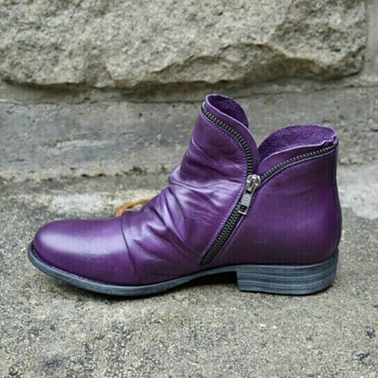 Women's Zipper Low Top Low Heel Boots