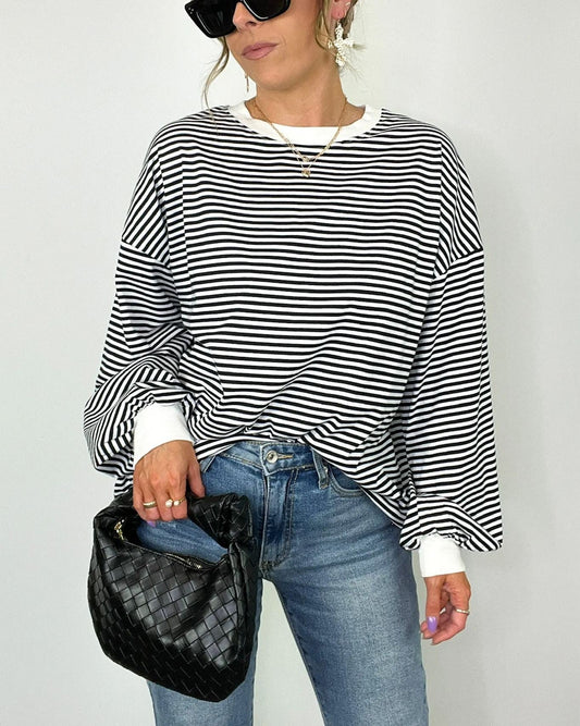 🌈Women's Casual Striped Crewneck Oversized Pullover