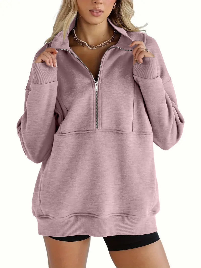 Solid Color Half-Zip Pullover Sweatshirt