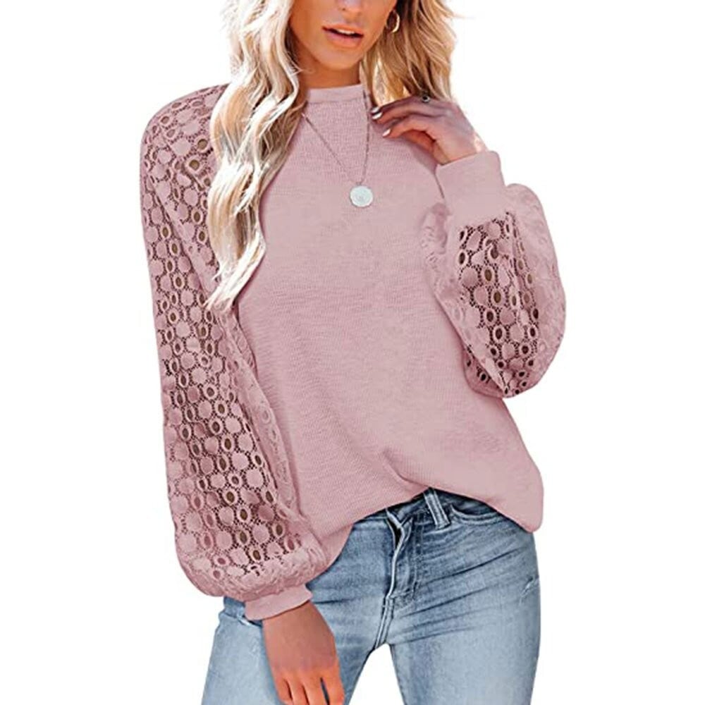 Women’s Long Sleeve Tops Lace Casual Loose Blouses T Shirts