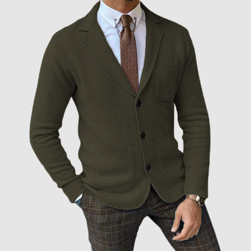 Men's Elegant Lapel Long Sleeve Knit Jacket