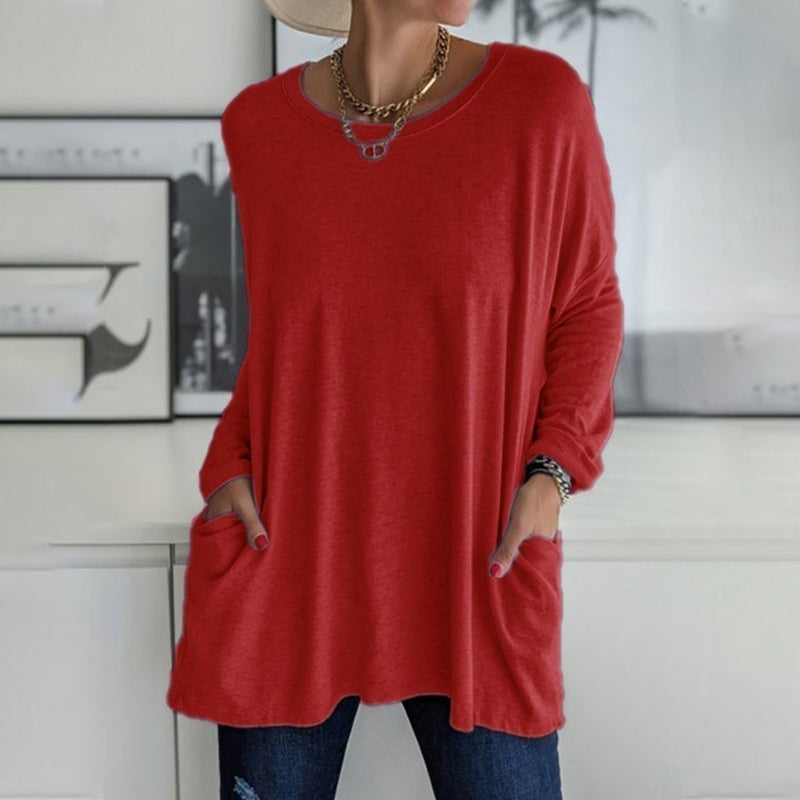 🔥Round Neck Long Sleeve Pocket Solid T-Shirt🔥