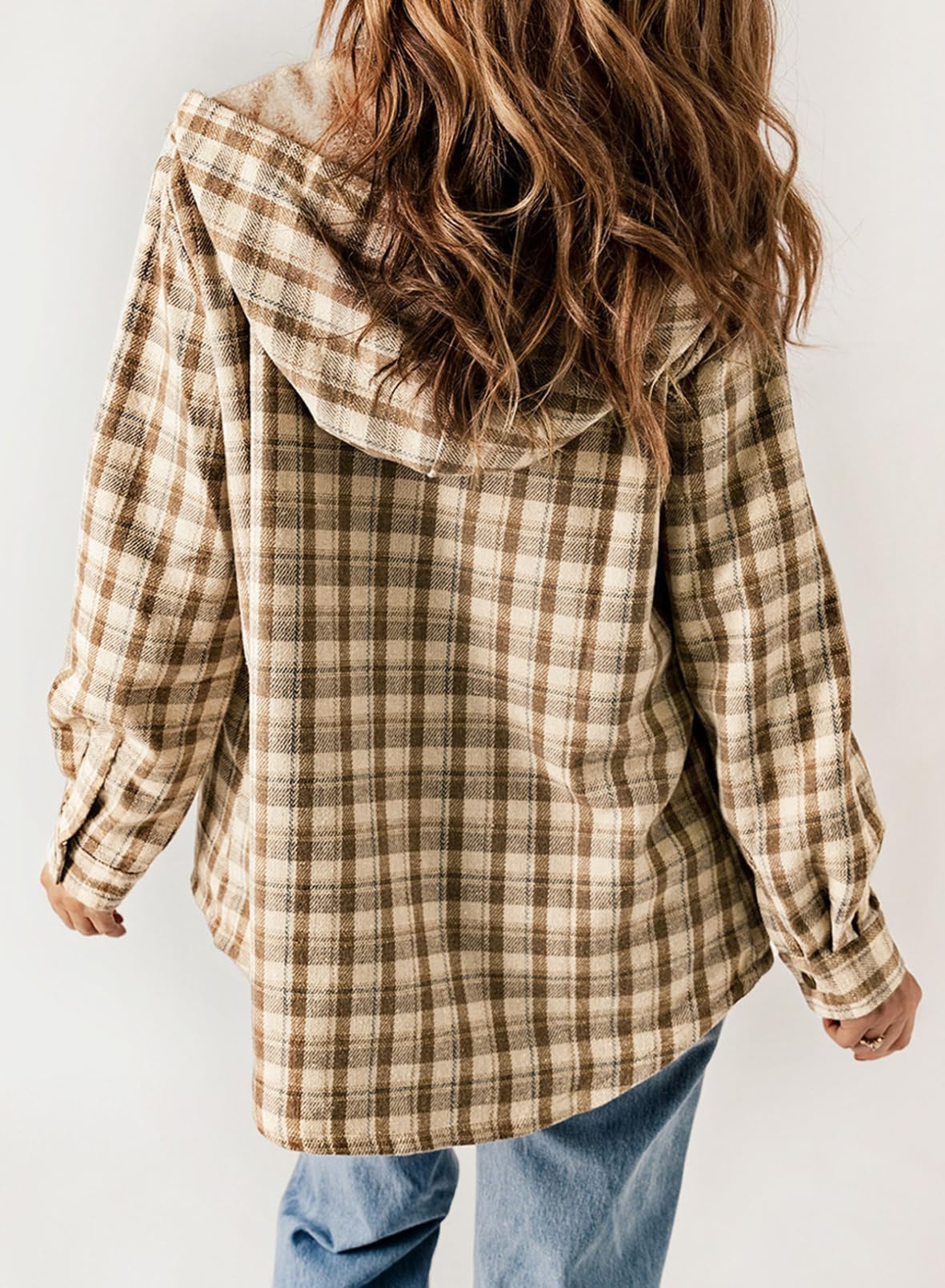 ⏰Hot Sale-Women's Plaid Long Sleeve Button Fleece Hooded Jacket