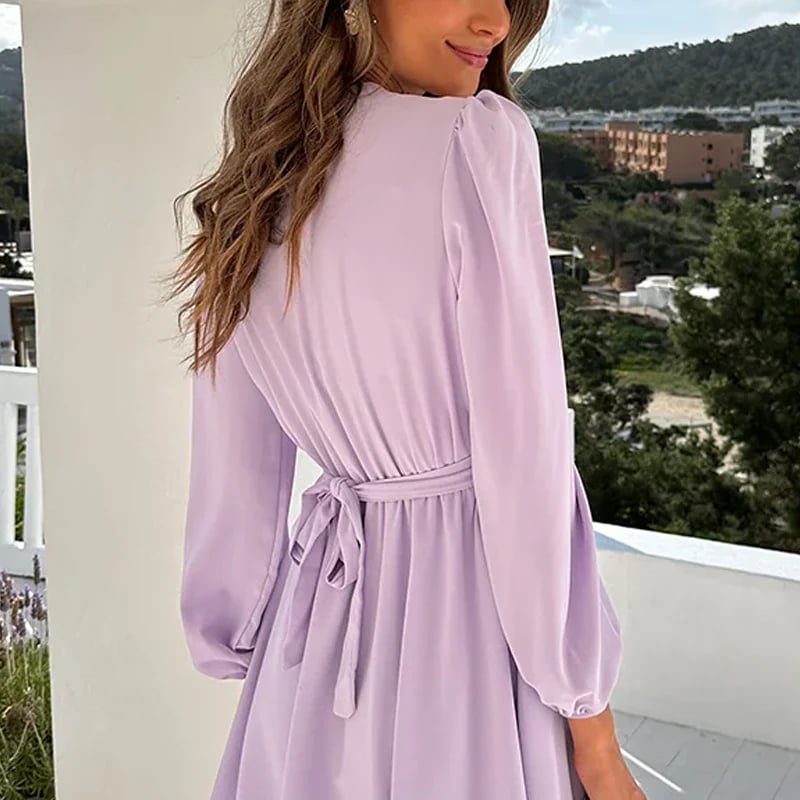 Women's Fashion Wrap V-Neck Empire Waist Lantern Sleeve Dress