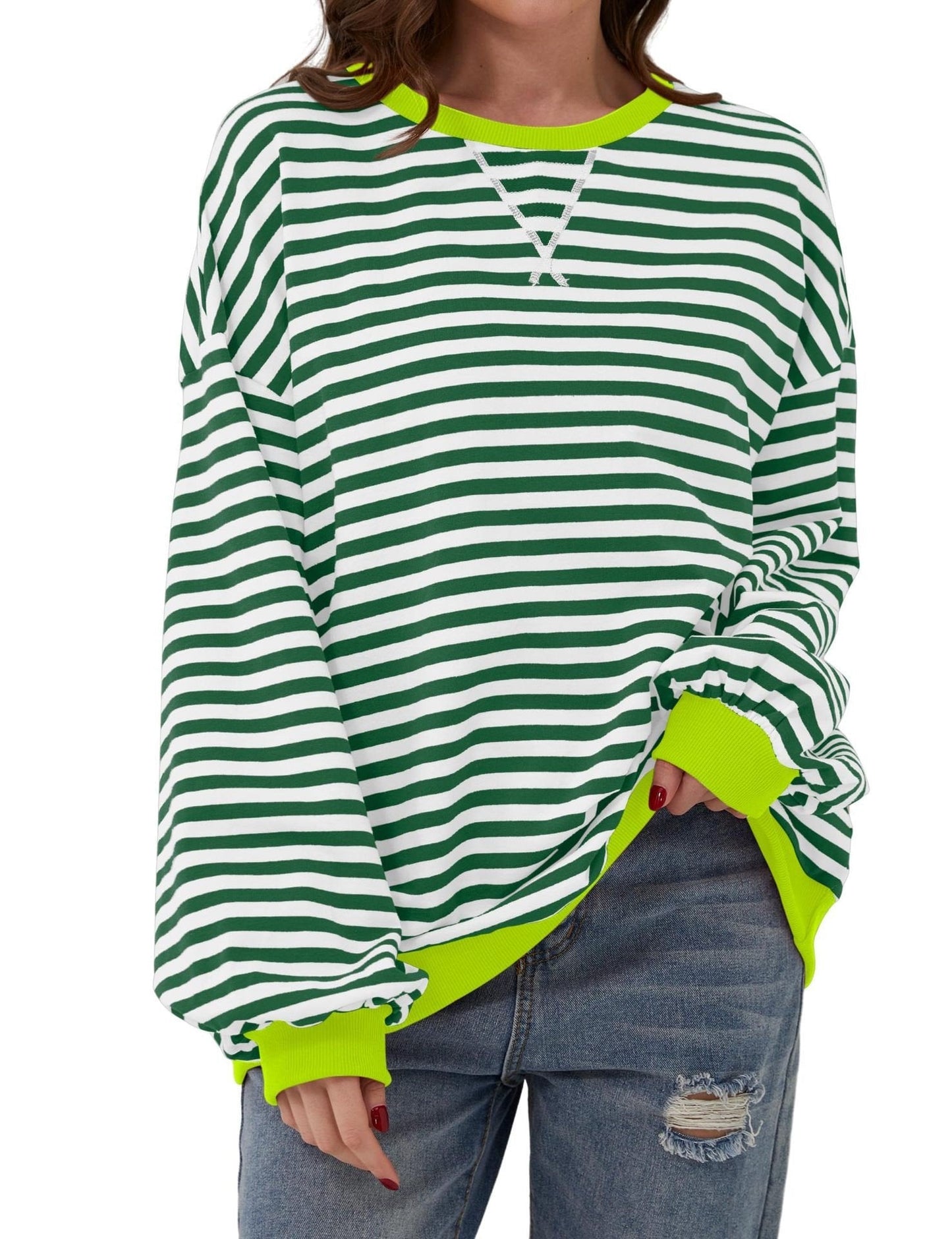WOMEN'S OVERSIZED STRIPED LONG SLEEVE PULLOVER