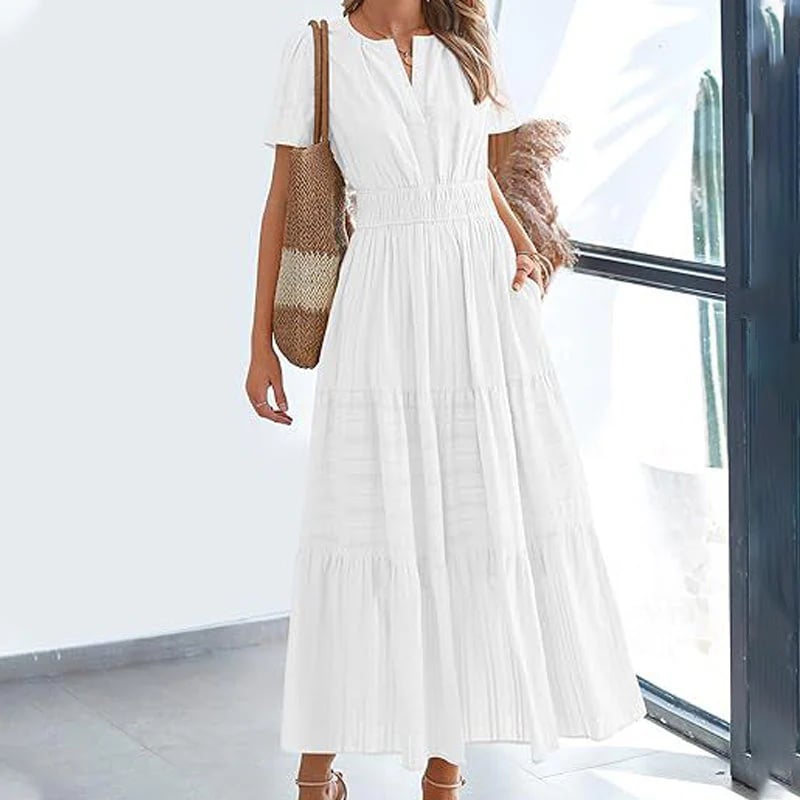 🌷Women's Casual Spring Short Sleeve V Neck Maxi Dress