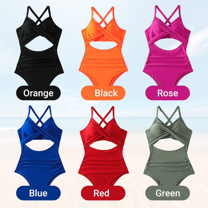 Women's Solid Ribbed Cutout-Front Shaping Swimsuit