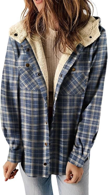 Women's Autumn/Winter Plaid Jacket Long Sleeve Buckle Wool Hooded Jacket Warm Coat
