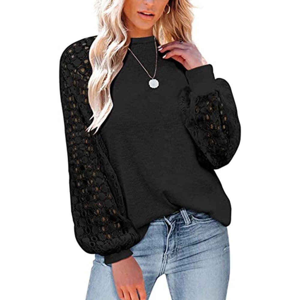 Women’s Long Sleeve Tops Lace Casual Loose Blouses T Shirts