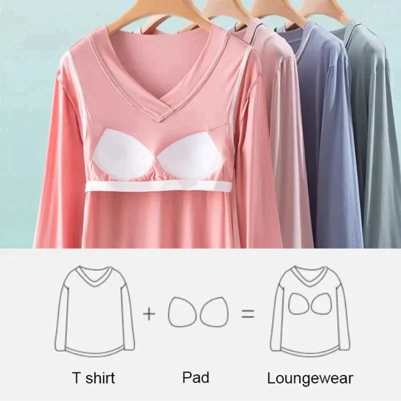 🎁Padded 2 Pieces Long Sleeve Cozy Modal Loungewear with Pants for Women