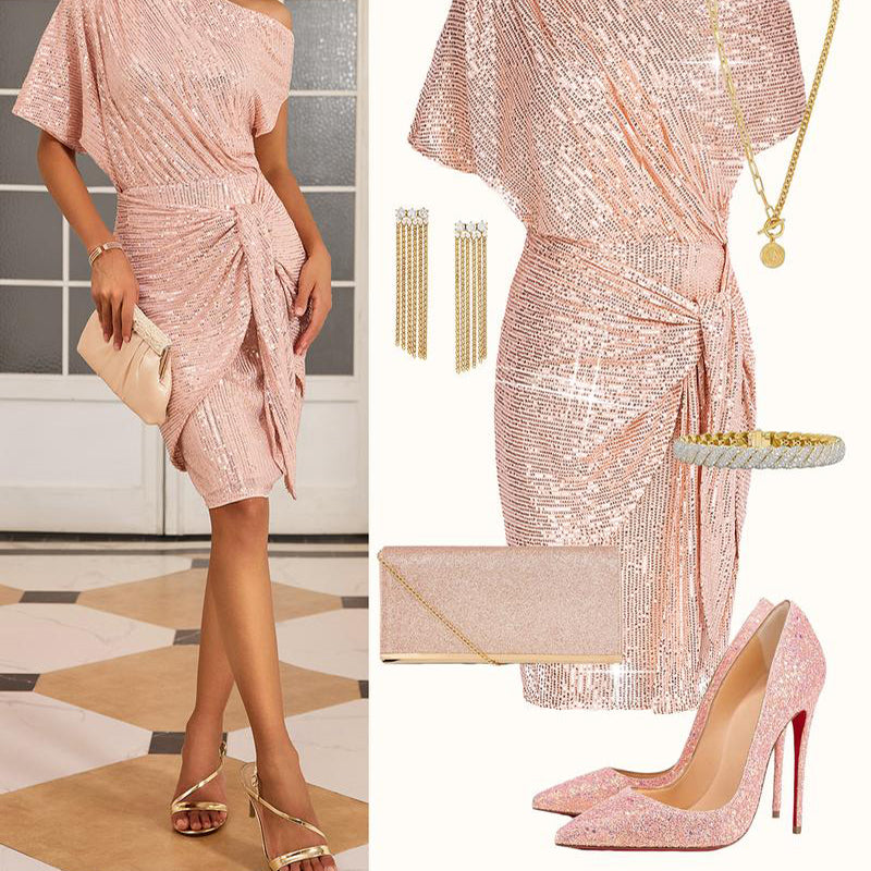 💃Hot Sale 🎉Sparkly One-Shoulder Ruched Dress✨