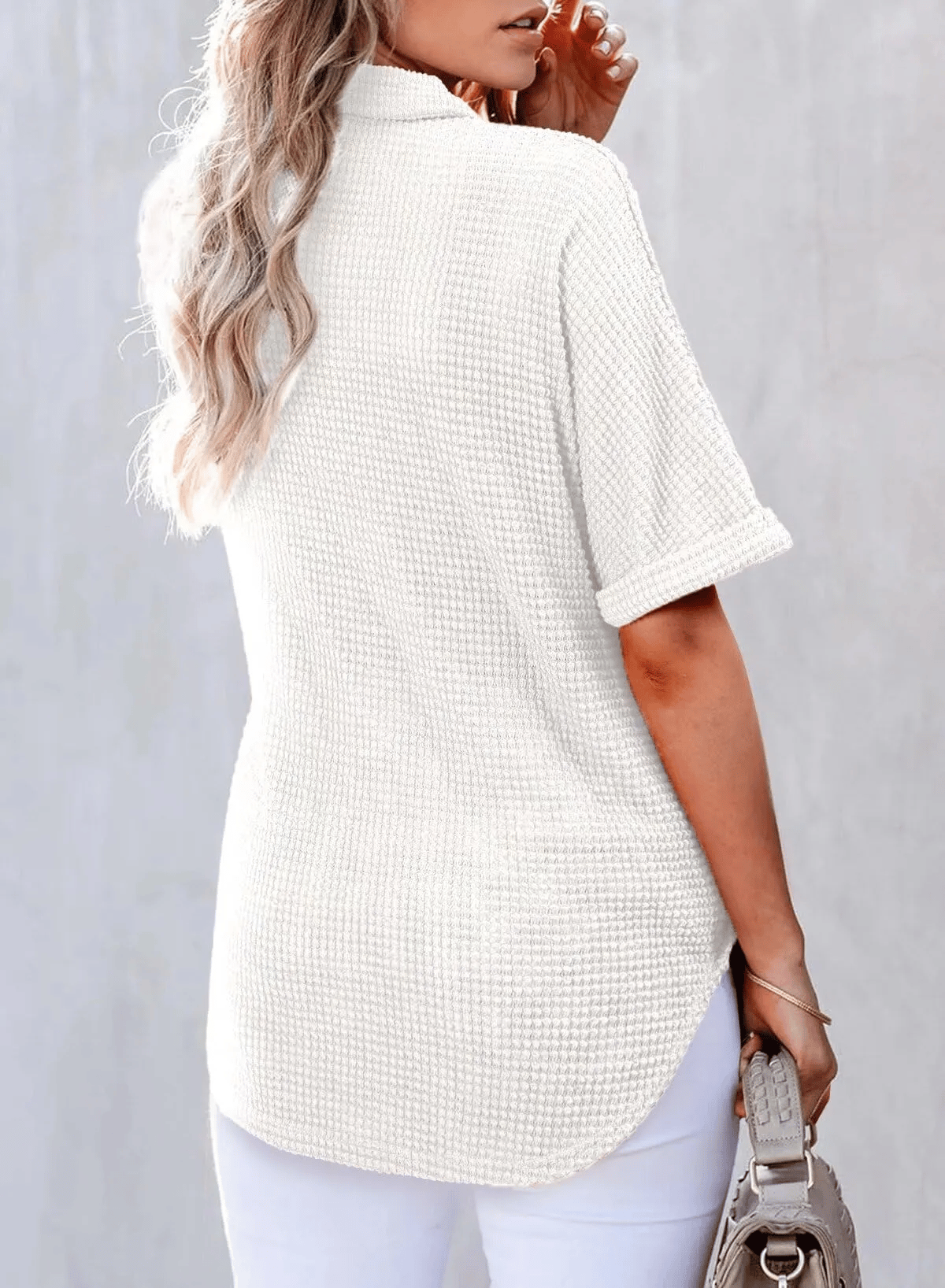 ✨ New Women's Waffle Knit Short Sleeve Tunic Henley Shirts