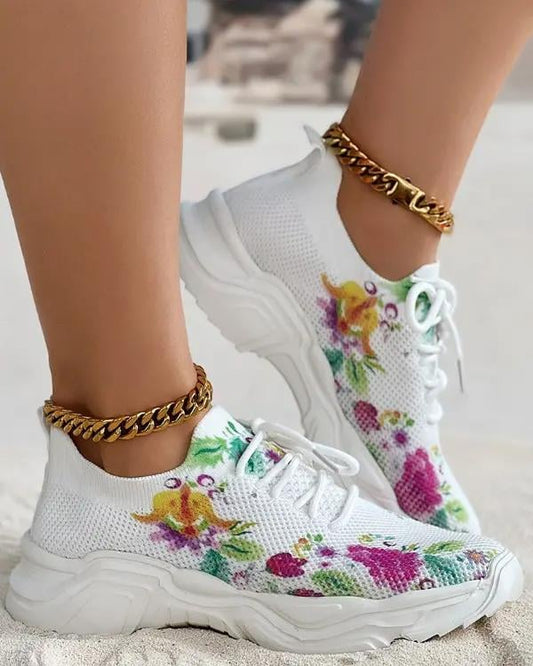 🔥 Floral Print Lace-up Breathable Orthopedic Sneakers