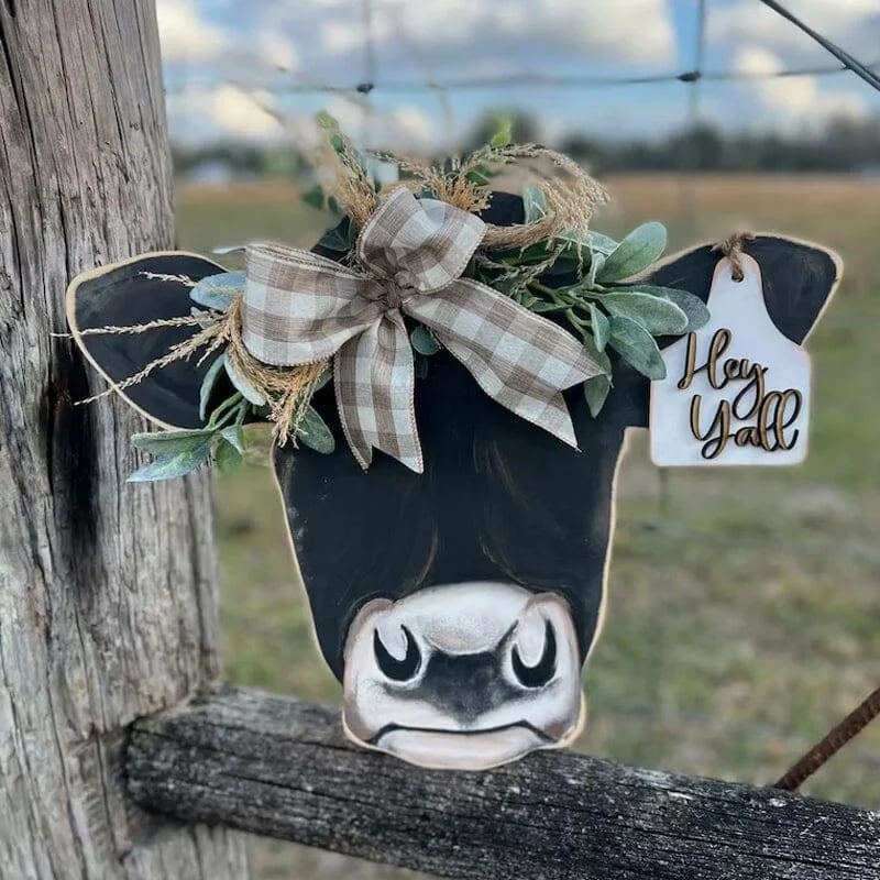 🔥Farmhouse Cow Head Welcome Wreath
