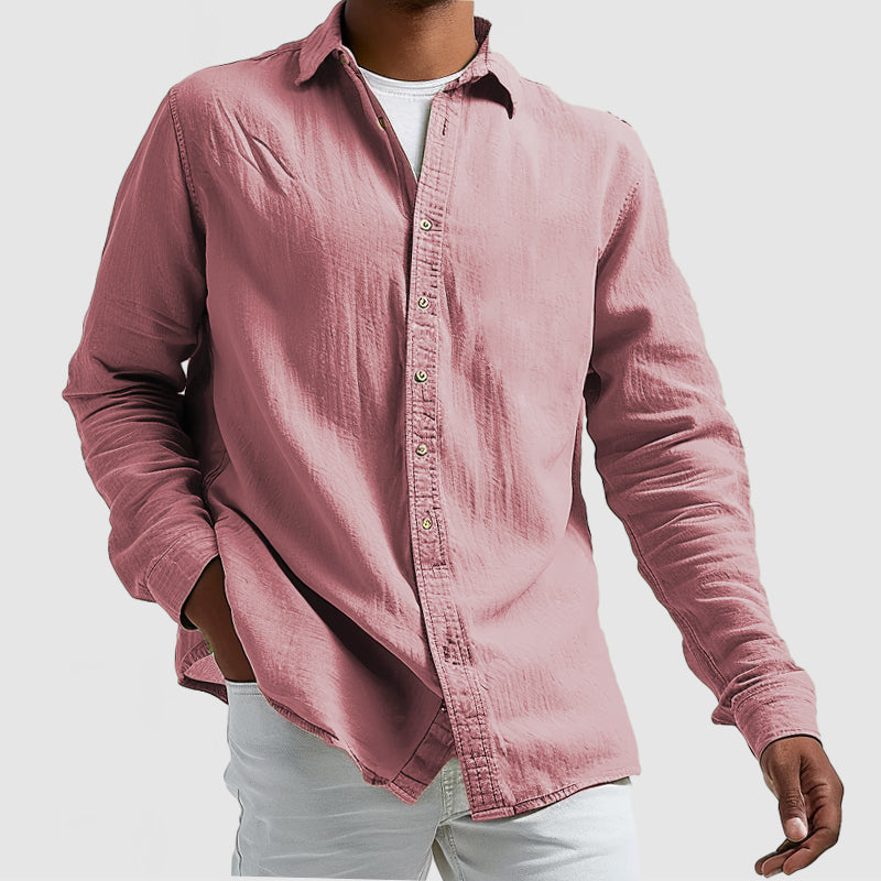 Men's Casual Cotton Linen Long Sleeve Shirt