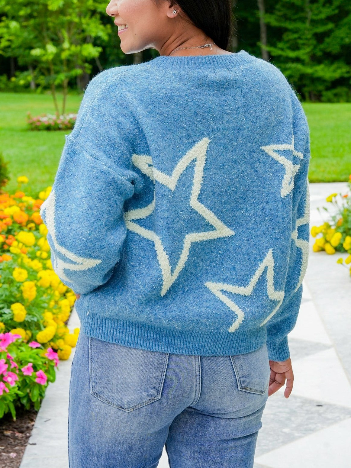 HOT SALE Star Pattern Contrast Long Sleeve Pullover Sweater