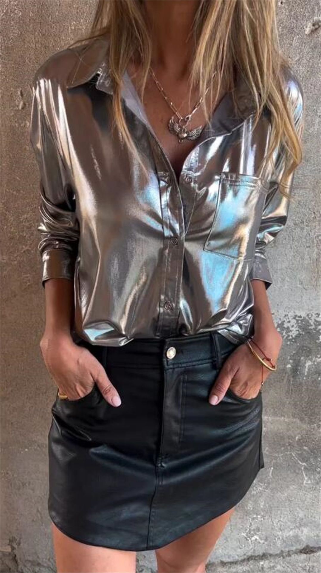 Lapel Long Sleeve Lustrous Shirt