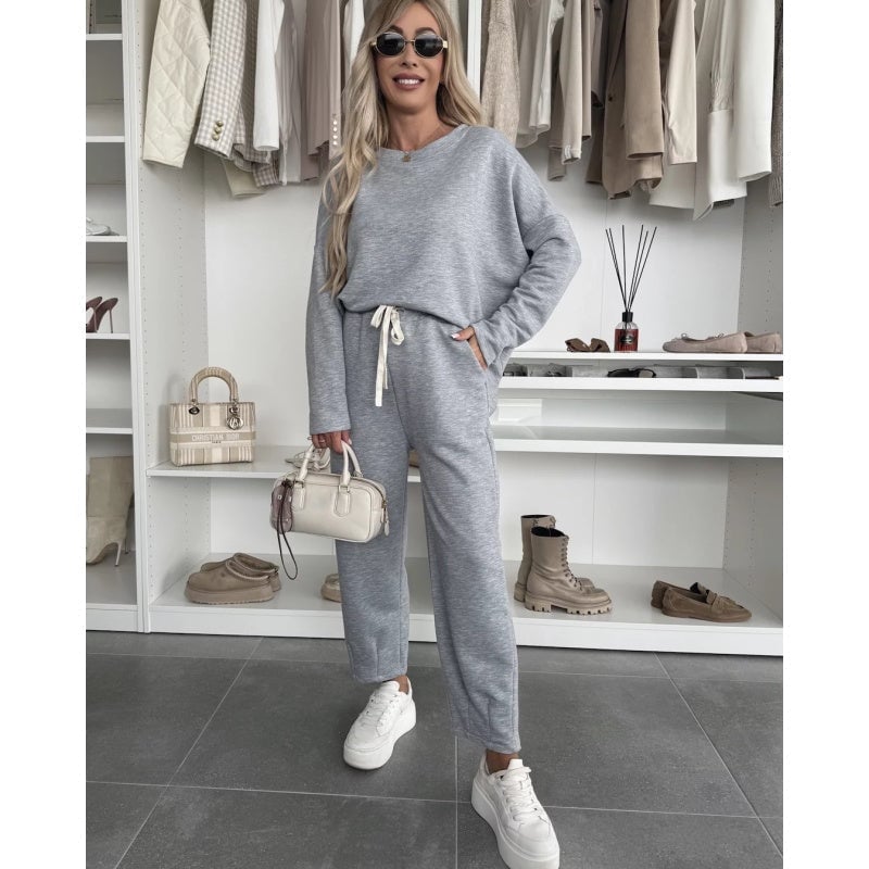 💕Solid Color Round Neck Top & Loose Pants 2-PCS Set