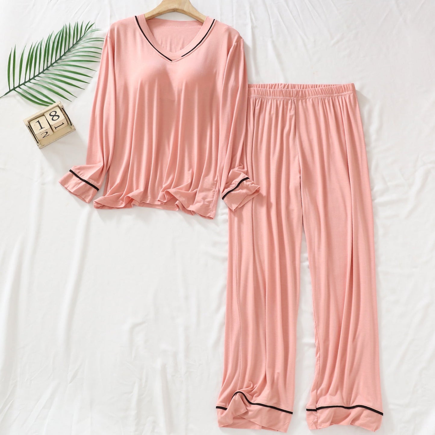 🎁Padded 2 Pieces Long Sleeve Cozy Modal Loungewear with Pants for Women