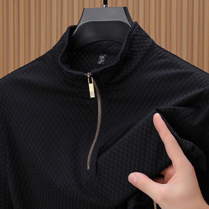 Men's High Fashion Pattern Half Zip Casual Business Shirt